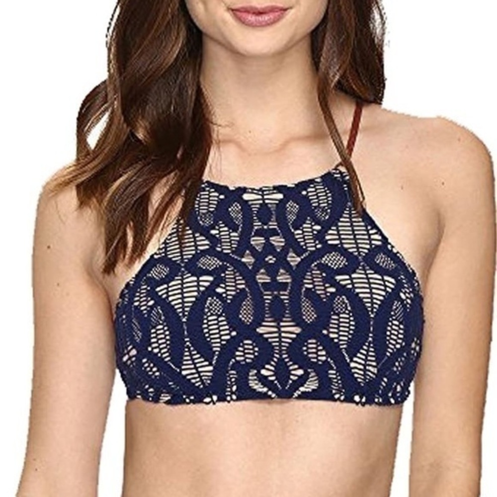 Nanette Lepore Coachella Valley Stargazer Blue Lace High Neck Bikini Swim Top